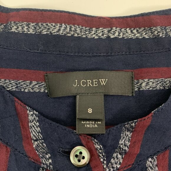 J Crew Popover Top 8 Navy Striped Long Sleeve Casual Workwear Preppy - Picture 3 of 5